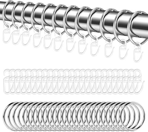 Littlegaofeithing 48 Stück Vorhangringe Silber aus Metall und Gardinenhaken, 30 mm Innendurchmesser, für Duschvorhänge, Vorhänge, vom Boden bis zur Decke (Silber)