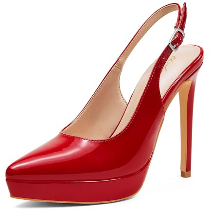 Zhabtuc Décolleté con Plateau 12,5 cm Punta Chiusa con Tacco a Spillo Slingback da Donna Scarpe da Sera per Passi Femminili sicuri, Rosso, 37 EU