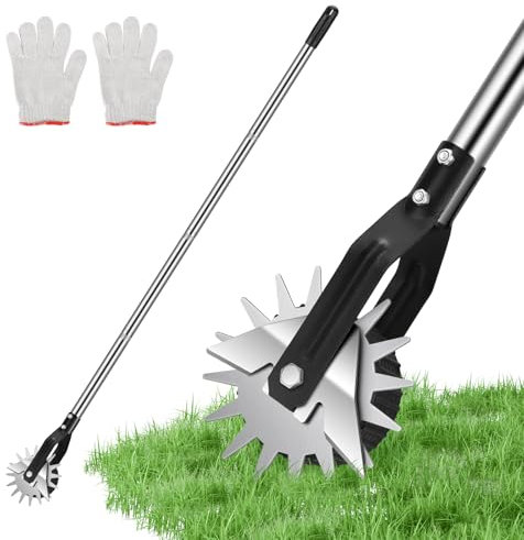 Lawn Edger, BlumWay 67inch Side Wheel Rotary Edger Manual Lawn Grass Edging Tool Garden Edger Tool Grass Trimmer Grass Cutter Machine Handheld Heavy Duty Stainless Steel with Sharp Blades/Gloves