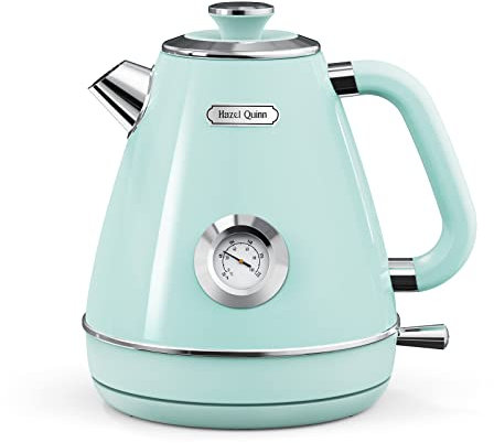 Hazel Quinn Bouilloire Electrique, Bouilloire Vintage Avec Thermomètre, Acier Inoxydable et Sans BPA, Sans Fil et Avec Arrêt Automatique, 1,7 Litres 2200 Watts - Vert Menthe