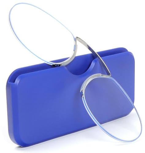 MMOWW Gafas de Lectura con Estuche Compacto Universal para Hombres y Mujeres, Monóculo Ultraligero de Ayuda a la Lectura Mini Clip Nasal Envoltura de Alambre sin Montura (Azul, +1.5)