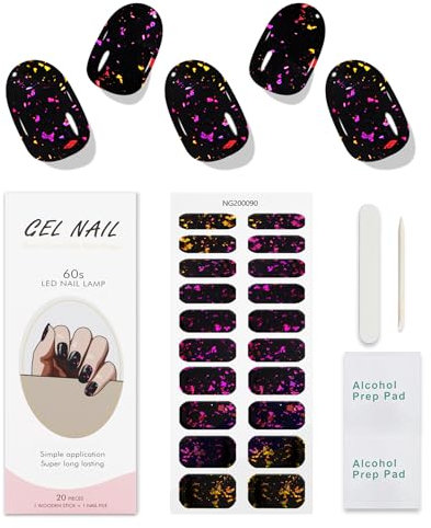 JMEOWIO Gel Nail Stickers Purple Red Black Semi Cured Gel Nail Strips Wraps UV/LED Nails Art Design Decoration Accessories
