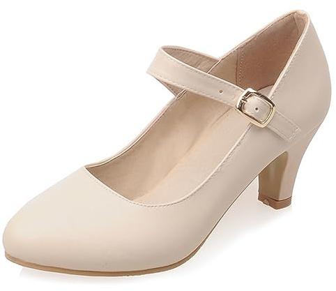 Diuniarza Donna Low Tacco a Blocco Mary Jane Prom Scarpe con Cinturino alla Caviglia Kitten Scarpe Chiuse Davanti Bridal Moda Scarpe da Sera Beige Numero 36.5 EU/37 Asiatico