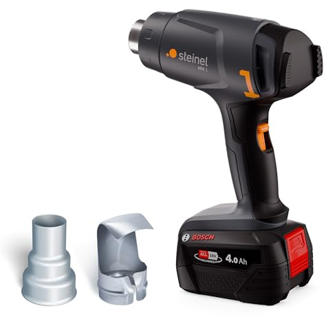 Steinel värmepistol sladdlös MH 1 Set, inkl. 4,0 Ah 18V Bosch P4A-batteri, sladdlös varmluftspistol, 2 temperaturinställningar 300°C/450°C, för lödning och krympning