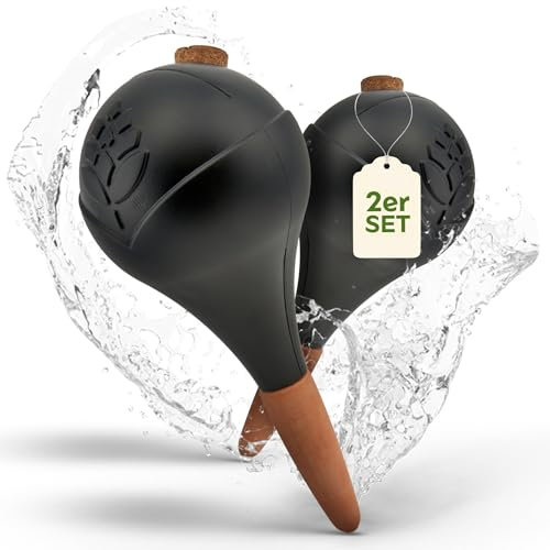 VITALLEO Bewässerungskugeln - XL (400 ml) - automatische Pflanzen Bewässerung - Wasserspender Pflanzen - Tonkegel Bewässerung für Zimmer & Balkon (Schwarz, 2er Set)