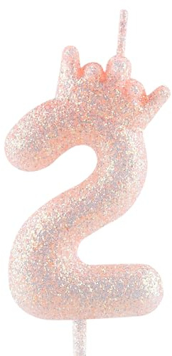 Bougie d'anniversaire en forme de couronne rose scintillante, 2ème bougie d'anniversaire rose scintillante avec chiffre pour décoration de gâteau pour fille, fête à thème, anniversaire de mariage
