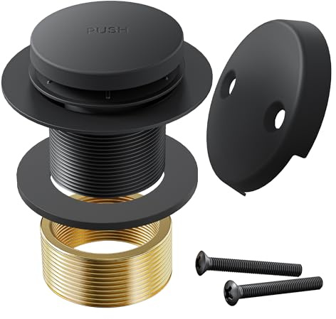 Bathtub Drain Stopper Toe Taps Bathroom Sink Decoration Set, with Two Holes Overflow Opening Cover Panel, Replacementversion Drain Pipe Assembly, with Universal Fine & Coarse Thread (Matte Black)