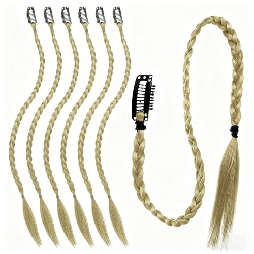6 Piezas Lino Dorado Trenza Postiza 51cm Rastas Postizas Trenzas Postizas para el Estilo Diario de Fiesta Fotografía Juegos de Rol Halloween Carnaval Hip Hop Disfrazarse