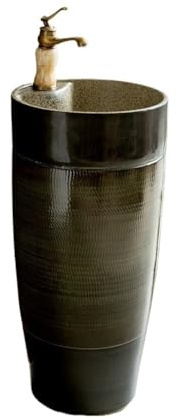 Retrò Lavandino con piedistallo in ceramica nera rubinetto e kit di scarico for casa, balcone, hotel, lavabo da terra decorare