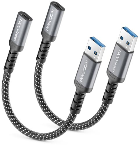 deleyCON 2x USB-C till USB-Adapter 10 Gbps - USB-C-Hona till USB-A-Hane (Kabel) för iPhone 17/16/15-Serien, iPad, Galaxy S25/S24/S23-Serien, A56, A16, Laptop, SSD, HDD, Notebook, CarPlay m.m.