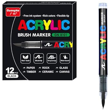 Pennarello acrilico liquido diretto, testa morbida, non premere, per graffiti studenteschi, 12 pezzi, colore nero
