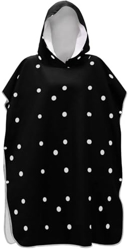 Joitme Surf Poncho for Adults Changing Robe Beach Hooded Bath Towel Plus Size White Polka Dots Black Beach Ponchos for Men One Size