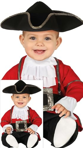 FIESTAS GUIRCA | Costume Pirata Baby (18-24 Mesi) - Cintura, Cappello e Tuta - Costumi da Corsaro per Halloween, Carnevale e Feste in Maschera - Ideale per Bebè Bambini - Granata e Nero