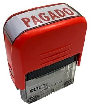 COLOP - Sello para Oficina, Empresas y Comercios con Texto PAGADO | con Tamaño de Impresión 14 x 38 cm | Incluye Una Almohadilla de Tinta E/20 en Color Rojo