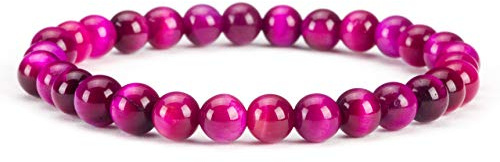 Cherry Tree Collection - Small, Medium, Large Sizes - Gemstone Beaded Bracelets For Women and Men - 6mm Round Beads (Pink Tiger's Eye - Medium)