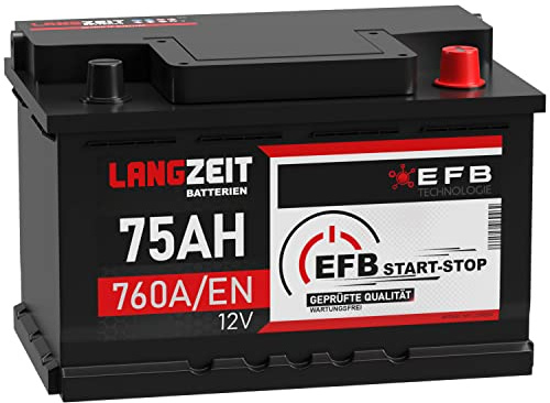 LANGZEIT Autobatterie EFB Batterie Start-Stop Starterbatterie (75Ah 12V)