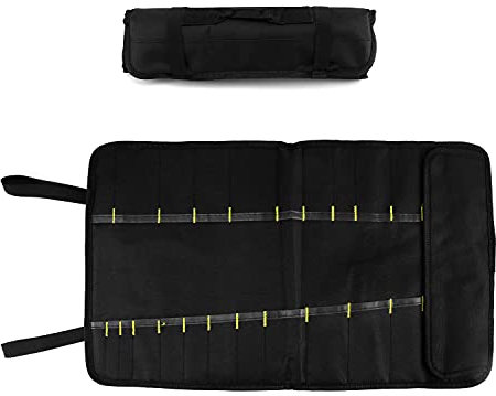 QWORK® Messer-Rolltasche mit 22 Fächern, Tragbare Oxford Messertasche Werkzeugtasche für Freizeit und Camping, Schwarz