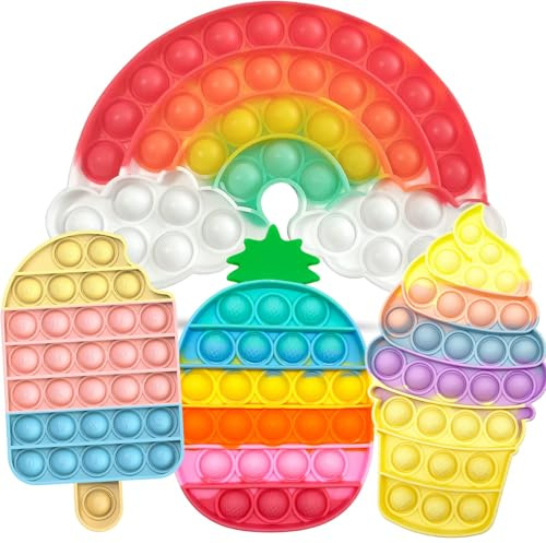 4 Pcs Fidget Toys, Rainbow Push Bubble Fidget Toys Ice Cream Toy Pineapple Squeeze Toys Set for ADHD Autism Stress Relief Toy Gift