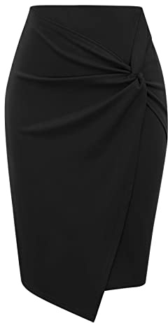 WQZYY&ASDCD Gonna A Matita Gonna A Tubino Intrecciata Tinta Unita da Donna Gonna Longuette da Lavoro da Ufficio Elasticizzata A Vita Alta Stile Vita Alta XXL Nera