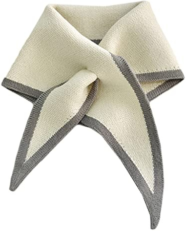 Max-Tonsen Triangle scarf For Women woman Cross Knitted Wool Collar Mini Scarf, Beige White
