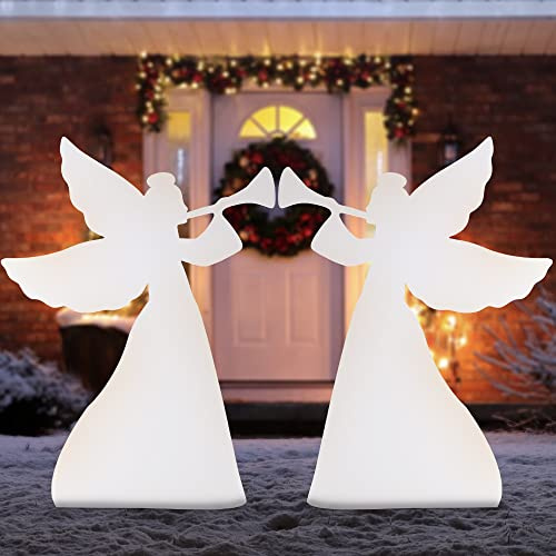 Best Choice Products 3ft Set of 2 Outdoor Christmas Angel Yard Decorations, Weather-Resistant PVC Décor for Lawn, Garden, Display w/ 4 Ground Stakes