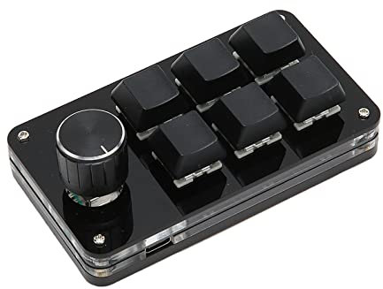 One Handed Mechanical Keyboard, 6 Keys 1 Knob Small Programmable Macropad Wired Keyboard, DIY Programmable Keyboard for Gaming Office (Black)