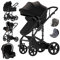 MoLi Kinderwagen 3 in 1, Kinderwagen mit Umkehrbarem Doppelschiebemodus, Buggy mit Großer Bequemer Babywanne, Kombikinderwagen 3 in 1 Rahmen Aluminiumlegierung Faltbar Hohe Landschaft (588 Black)