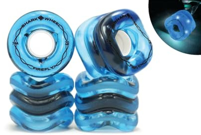 Shark Wheel 70mm 78a Longboard Cruising Wheels, DNA Formula, Set of 4 Wheels (Transparent Blue with Blue Lights, 70mm)