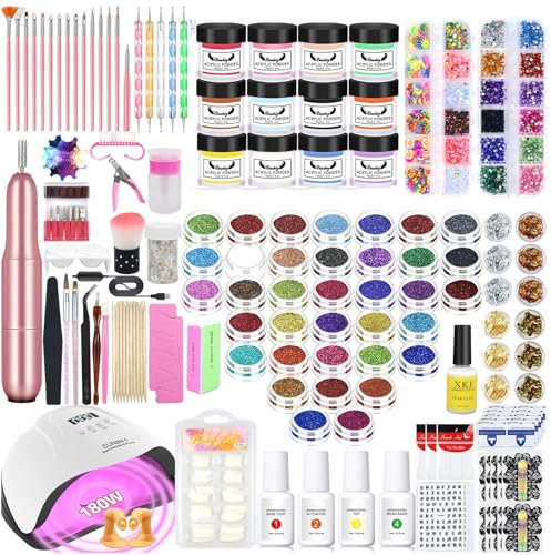 Milai Dipping Powder Nails Set mit 180W UV/LED Nail Lamp&Nagelfräser,Acryl Nagelset Starterset,12 Farben Dipping Powder,22pcs Nagelbürsten Nageldesign Nail Art Geschenke für 3D Nail Art Dekoration