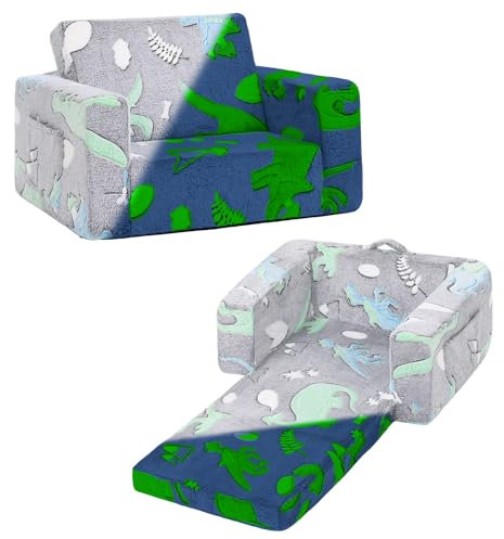 Welnow 2-in-1-Kinder-Sofa-Stuhl, leuchtet im Dunkeln, umwandelbarer Kleinkindstuhl, ausklappbarer Kinder-Sofa, zusammenklappbar, Kinderspielsofa mit abnehmbarem Bezug