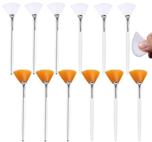 12 Pezzi Spazzole per Maschera, Maschera Facciale Applicatore, Morbido Ventaglio Facciale Pennello, per Trucco Strumenti Crema Maschera Fango Peeling Maschera