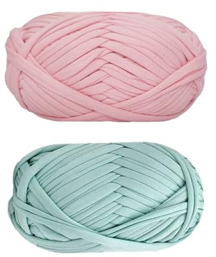 Spldsun 2 Pezzi Filato Maglieria, Cotone Per Uncinetto, Filo Cotone Per Uncinetto,per Tessitura Cesti di Filati All'Uncinetto(Rosa, blu)