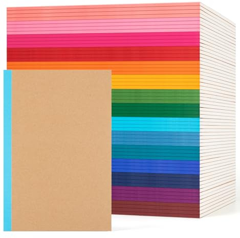 ALKALO 60 Pack Lined Notebook Journals Bulk, A5 College Ruled Composition Notebook, 8.3”x 5.5”, Kraft Cover with Rainbow Spines, 15 Colors 60 Pages for School Office Travel