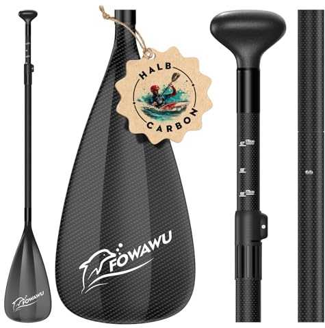 FOWAWU Pagaia SUP semi-carbonio, Leggero 1.64 lbs (745g) Pagaia da 3 pezzi per SUP Stand Up Paddle Board, Remo per Sup Regolabile Telescopica 160 cm – 210 cm