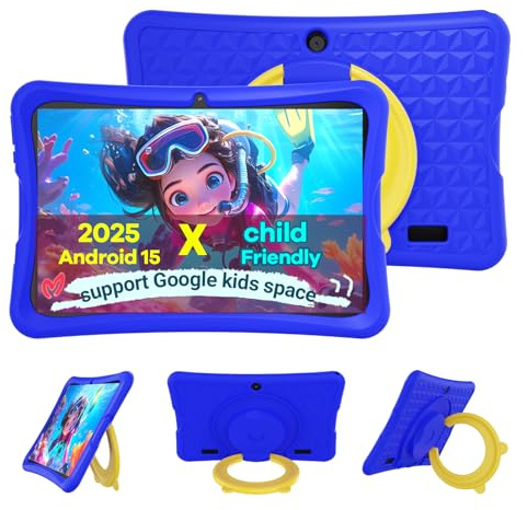 DigiLand Android 15 Tablet Bambini 10,1 Pollici,6GB RAM + 32GB ROM (espandibile), Controllo Parentale, App Bambini Preinstallate, Doppia Fotocamera, con Custodia Protettiva (Blu)