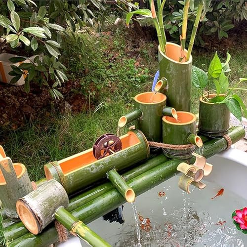 Kit de fontaine zen en bambou – Fontaine sur pied pour Feng Shui, décoration d'étang de jardin, circulation d'aquarium en plein air, parfaite pour la sérénité dans le jardin et la terrasse.
