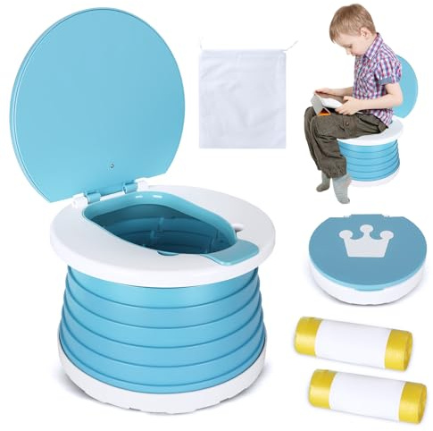 ZUSUZU Gasino da viaggio per bambini,Vasino Per Bambini,Toilette portatile,Vasino portatile per bambini da viaggio,Toilette Pieghevole Bambini Per Campeggio Indoor Outdoor- 30pcs Sacchetti Vasino