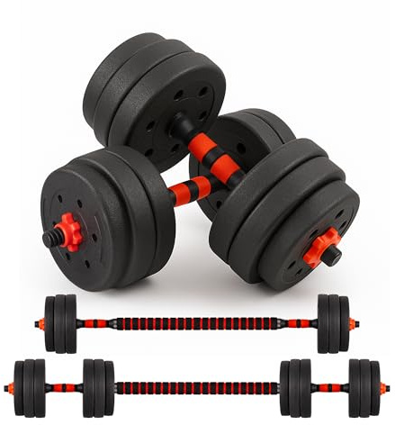 Straame 20KG Adjustable Dumbbell & Barbell Weight Set with Foam-Padded Connector. Free Weights for Home Gym, Strength Training, Non-Slip TPR Grips, PE Shell Plates, Compact Storage