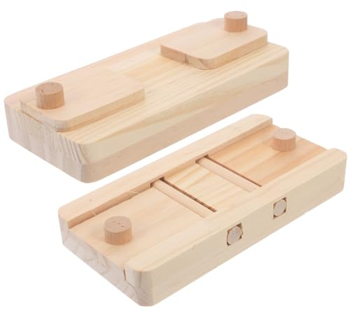 BELLIFFY 2pcs Wooden Hamster Foraging Interactive Small Animal Treat Hiding Tray Slow Feed Puzzle for Rabbits Guinea Pigs and Rats