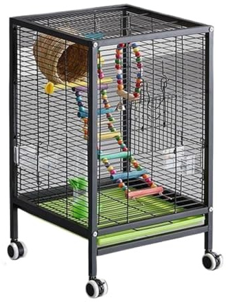 Voljär Smidesjärnsfågelbur Med Rullstativ For Papegojor, Conure, Lovebird, Nymfparakit Dekorativ Fågelbur(Black)
