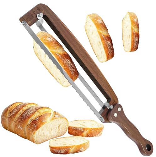YIYOBEATFO Bread Slicer for Homemade Bread-Adjustable Wooden Sourdough Bread Knife with Thickness Guide,Cutter Tools for Crusty Sourdough & Baguette,Ambidextrous Use,Gift for Baker