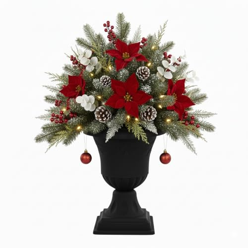 Blumentopf groß Weihnachtsdekoration Blumentopf Pflanzpokal, Amphore Pflanzgefäß mit Stiel Blumenbeet Ø 33 cm H 49 cm rund Terrakotta Slim Matt Grabtopf Friedhofstopf für frische und künstliche Blumen