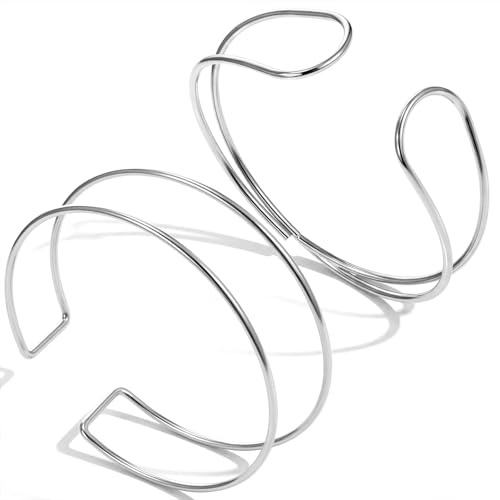 Xinjoduz 2 braccialetti da donna, dorati, per la parte superiore delle braccia, a strati, regolabili, minimalista, a spirale, impilabili, gioielli per estate e spiaggia, 2 stili, One Size, Acciaio