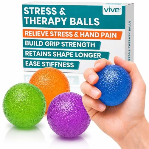 Vive Squeeze Balls for Hand Therapy, Exercise, Arthritis (w/Rehab Video App) - Grip Strengthener Occupational Equipment for Finger, Wrist, Carpal Tunnel, Pain Relief, Stress - Resistance Strength