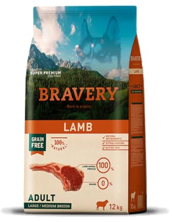 Bravery CROCCHETTE Agnello Cane Adulto Taglia Medium - Large - 12 kg - MONOPROTEICO,IPOALLERGENICO, 100% Naturale, 100% Grain Free