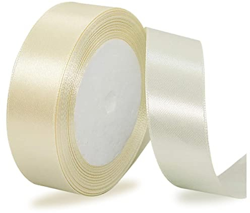 Cinta de Raso de Beige 25 mm de Ancho, 23 metros Cinta de Satén para Envolver Regalos, Manualidades, Ramos, Proyectos de Dostura, Fabricación de Lazos, Decoraciones de Cumpleaños y bodas