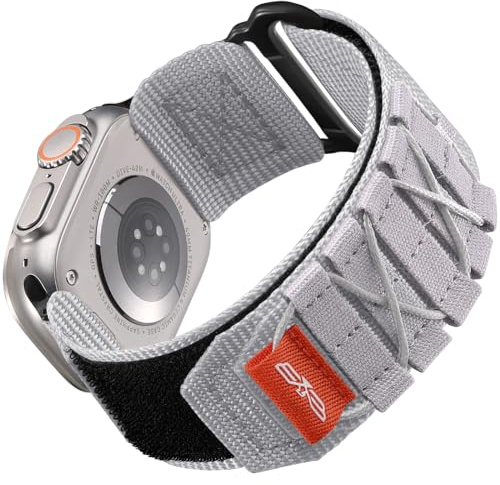 Bandletic Nylonrem kompatibel med Apple Watch-rem 49 mm 45 mm 44 mm 42 mm Ultra 1 Ultra 2, utomhussport band för iWatch SE/Ultra 1 2/Series 9 8 7 6 5 4 3 2 1, L-vit-grå