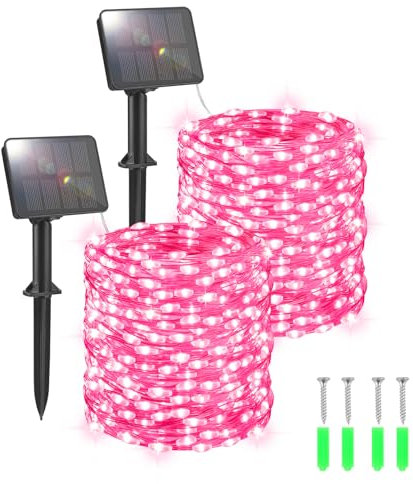 FFZZKJ Solar Lights Outdoor Garden Waterproof Total 240LED 12Mx2 Pack Outdoor Solar Lights for Garden Patio Balcony Terrace Veranda Tree, Pink