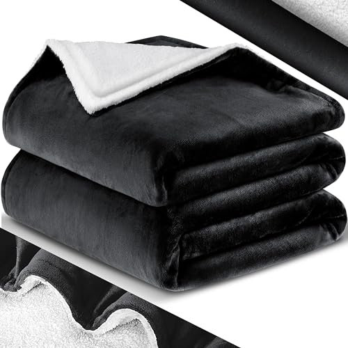 KESSER® Kuscheldecke Flauschige Sherpa Extra Weich & Warm Wohndecke Flanell Fleecedecke, Falten beständig/Anti-verfärben als Couchdecke Sofadecke oder Bettüberwurf, 150 cm x 200 cm (XL) Schwarz