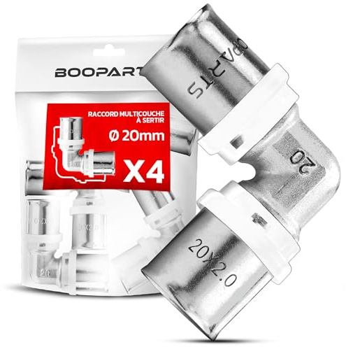 BOOPARTS – Gomito a Pressare Ø20 mm per Tubo Multistrato | Profilo TH | Raccordo in Ottone Nichelato | Set da 4 Pezzi